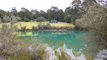 Lake at base.