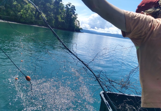 Deploying the turtle capture net
